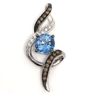 Le Vian 14K White Gold Blue Topaz Levian Chocolate Diamond 1.44cts Pendant